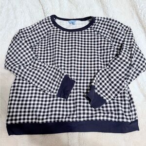 Draper James Navy and White Gingham Sweatshirt // Sz XXL